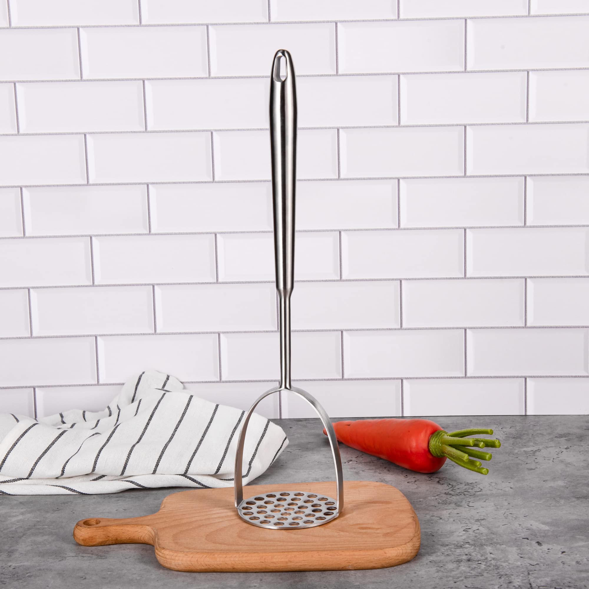 Imeea Potato Masher Sus304 Stainless Steel Potato Masher With Long Handle For Avocado, Mashed Potatoes, Beans, Vegetables, 13.8-